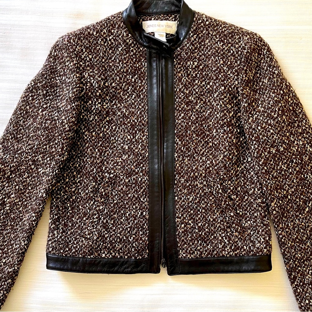 COPY - Jones New York Vintage Wool and Leather Zipper Short  Sporty Jacket size…